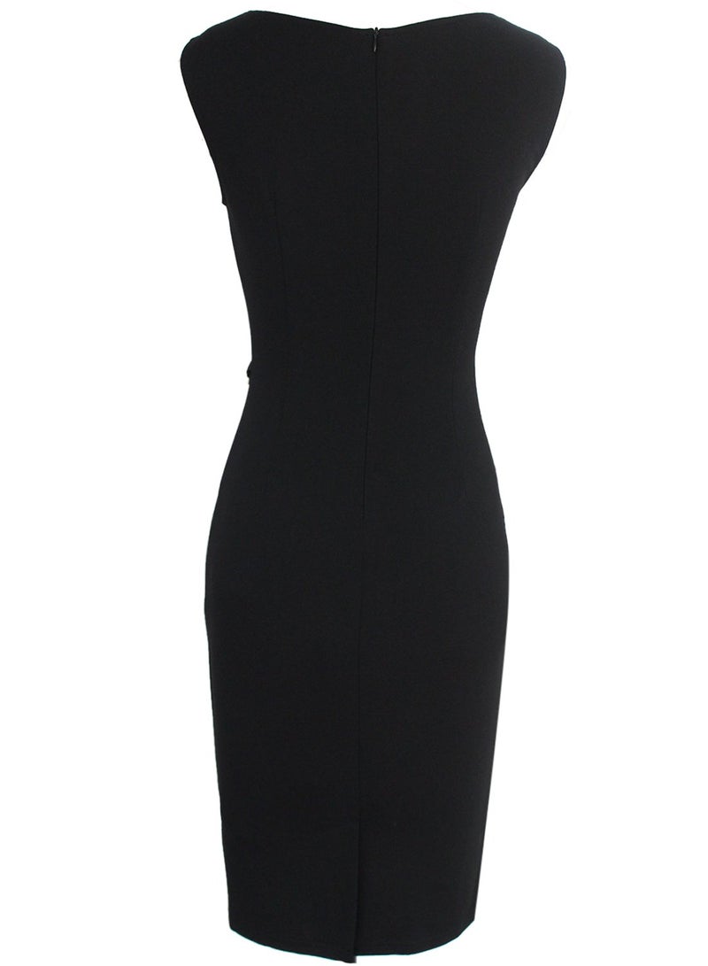 VFSHOW Womens Black Elegant Ruched Work Business Office Cocktail Party Pencil Sheath Dress 2812 BLK M - Image 4